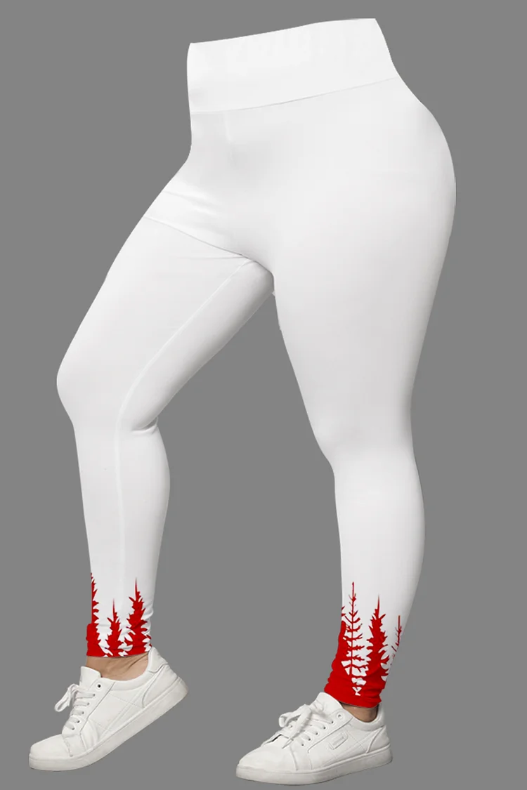 Flycurvy Plus Size Christmas White Christmas Tree Print Legging  Flycurvy [product_label]
