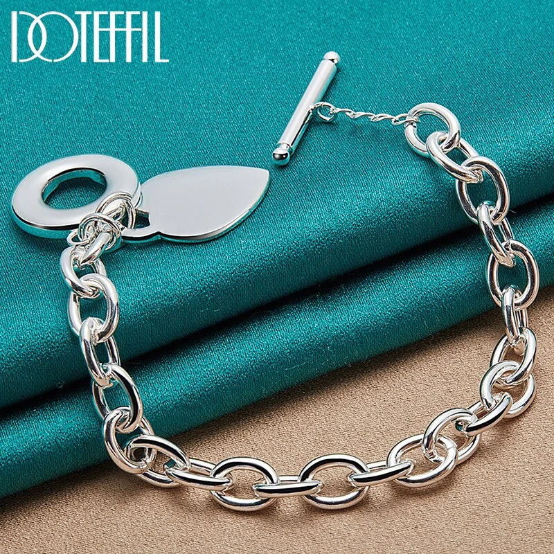 925 Sterling Silver TO Button Love Heart Pendant Bracelet Chain For Women Man Jewelry