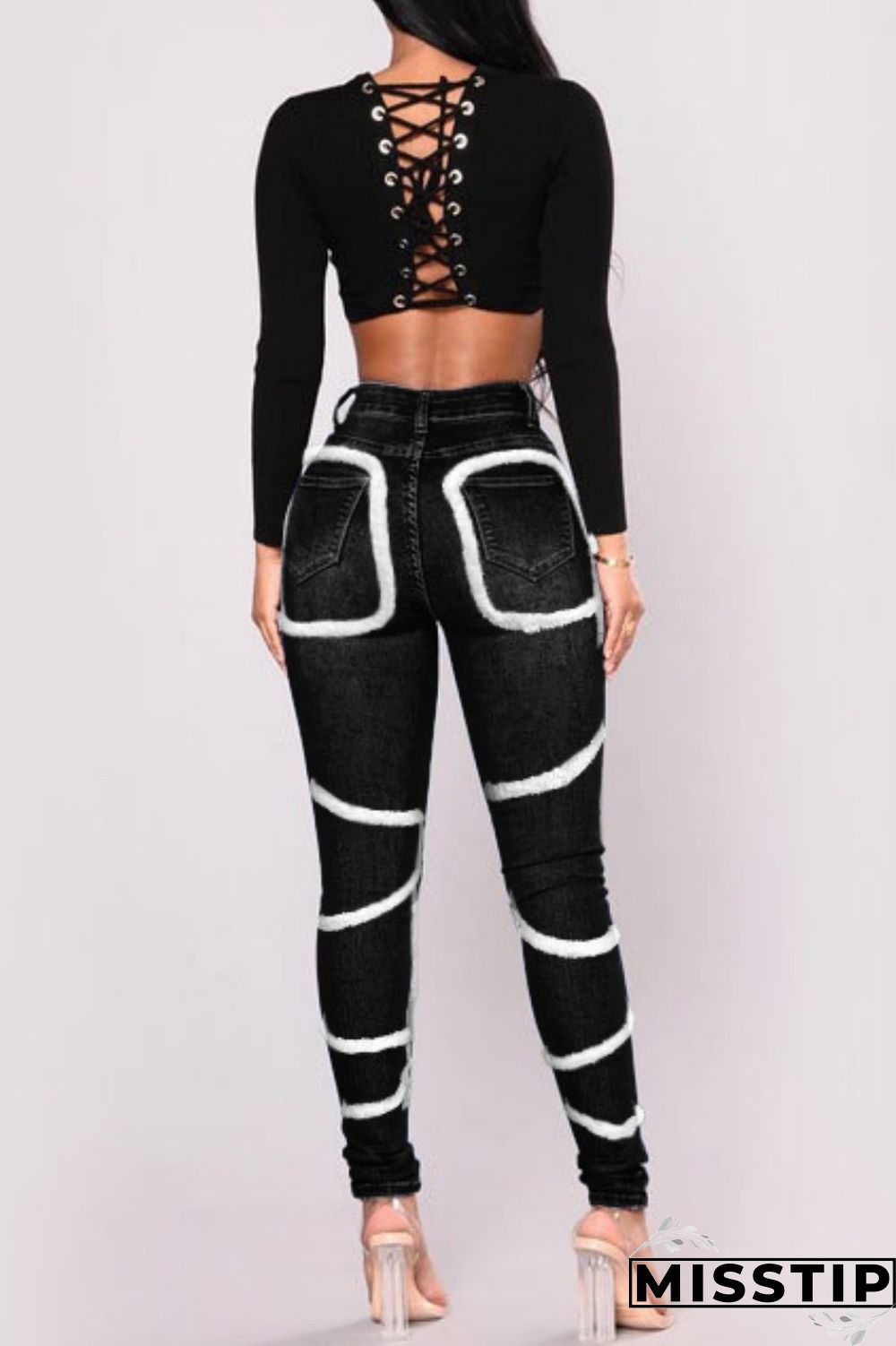 Light Blue Casual Solid Patchwork Mid Waist Regular Denim Jeans