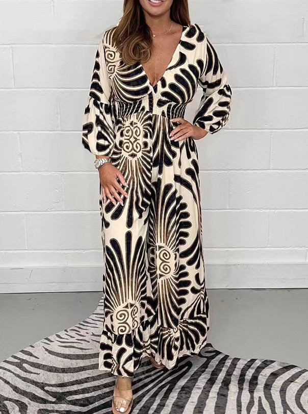 Women's Ethnic Patterned V Neck Long Sleeve Dress | Oxredo Shop Ramadan Sale