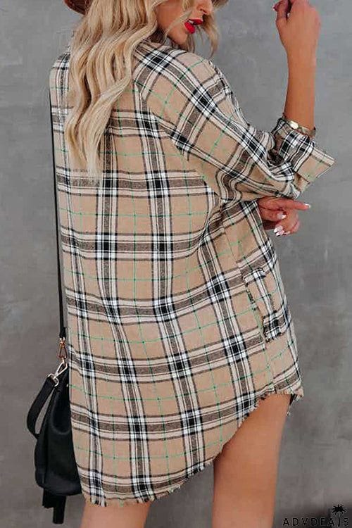 Fashion Check Long Sleeve V-Neck Shirt Dress