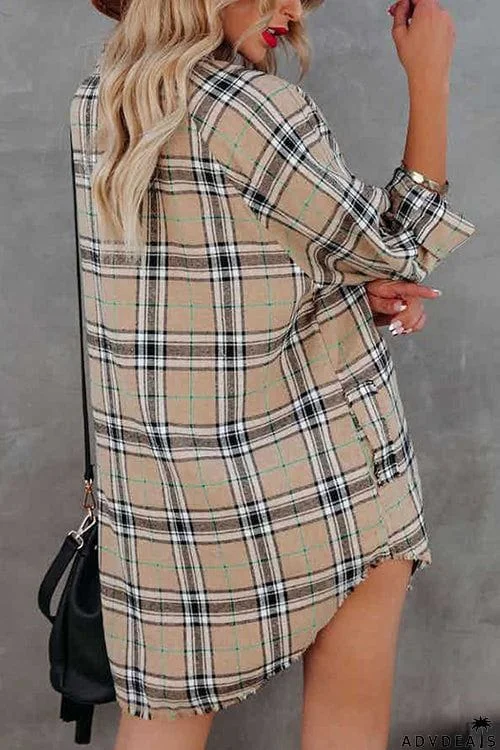 Fashion Check Long Sleeve V-Neck Shirt Dress