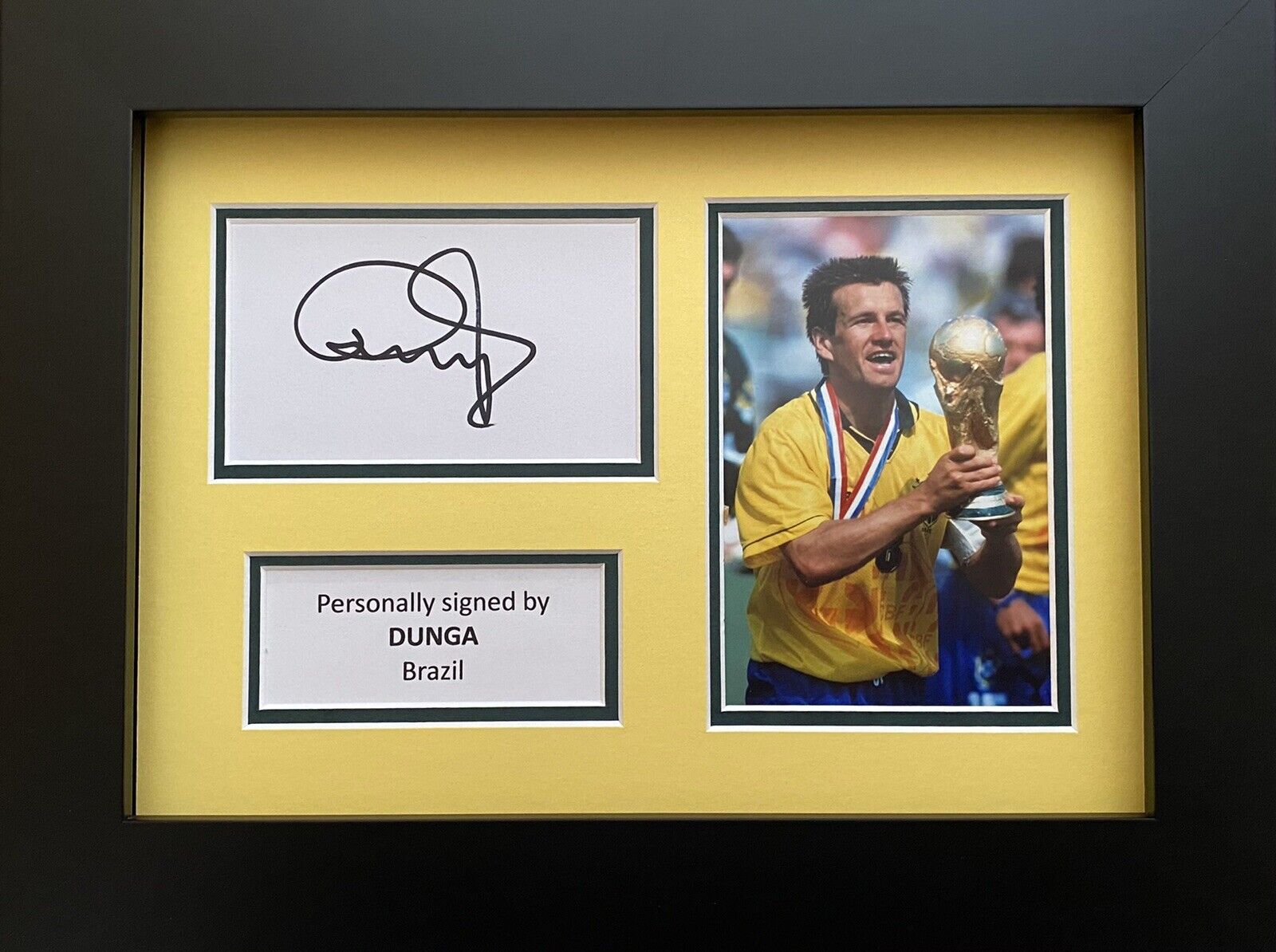 Dunga Hand Signed White Card In A4 Brazil Frame Display