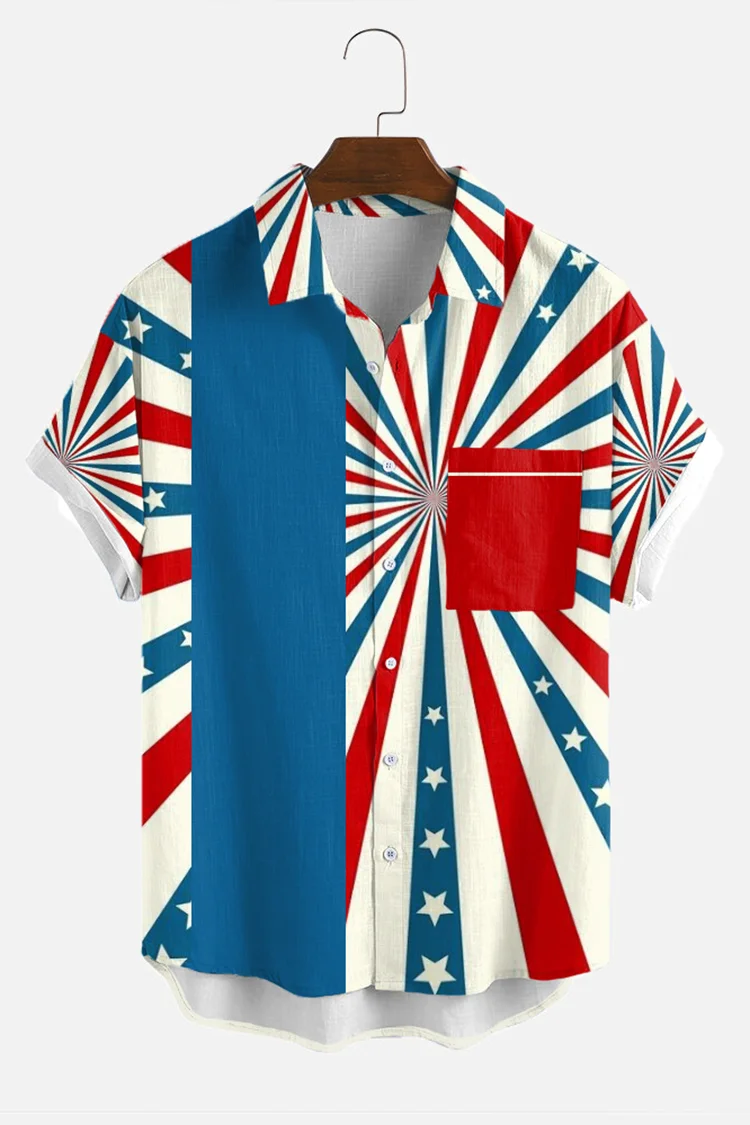 Retro Fashion Flag Print Short Sleeve Shirt