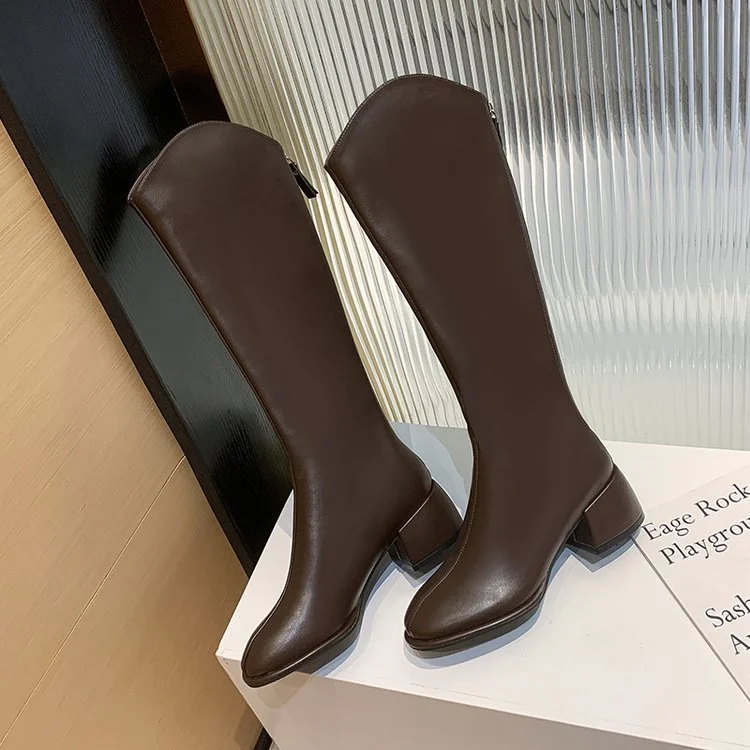 Churchf Churchf New Long Leather Boots Female Fairy Wind Casual 43 Plus Size High Heel Knight Boots Korean Version Of Leather Face High Boots Women