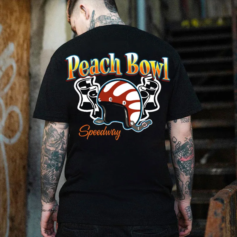 PEACH BOWL SPEEDWAY Helmet Print Men's T-shirt