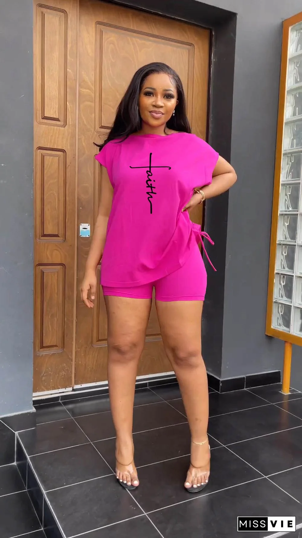 Casual Short Sleeve T-shirts Two Piece Short Sets