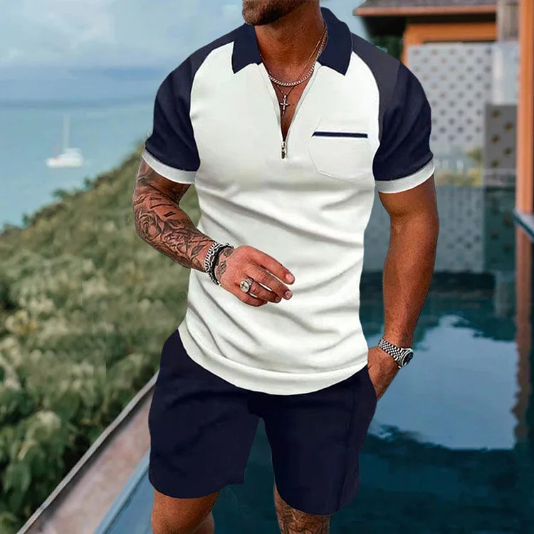 Men's casual color printed Polo suit