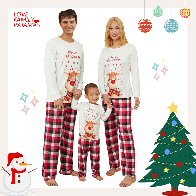 Merry Christmas Sweet Reindeer Plaid Family Matching Pajamas
