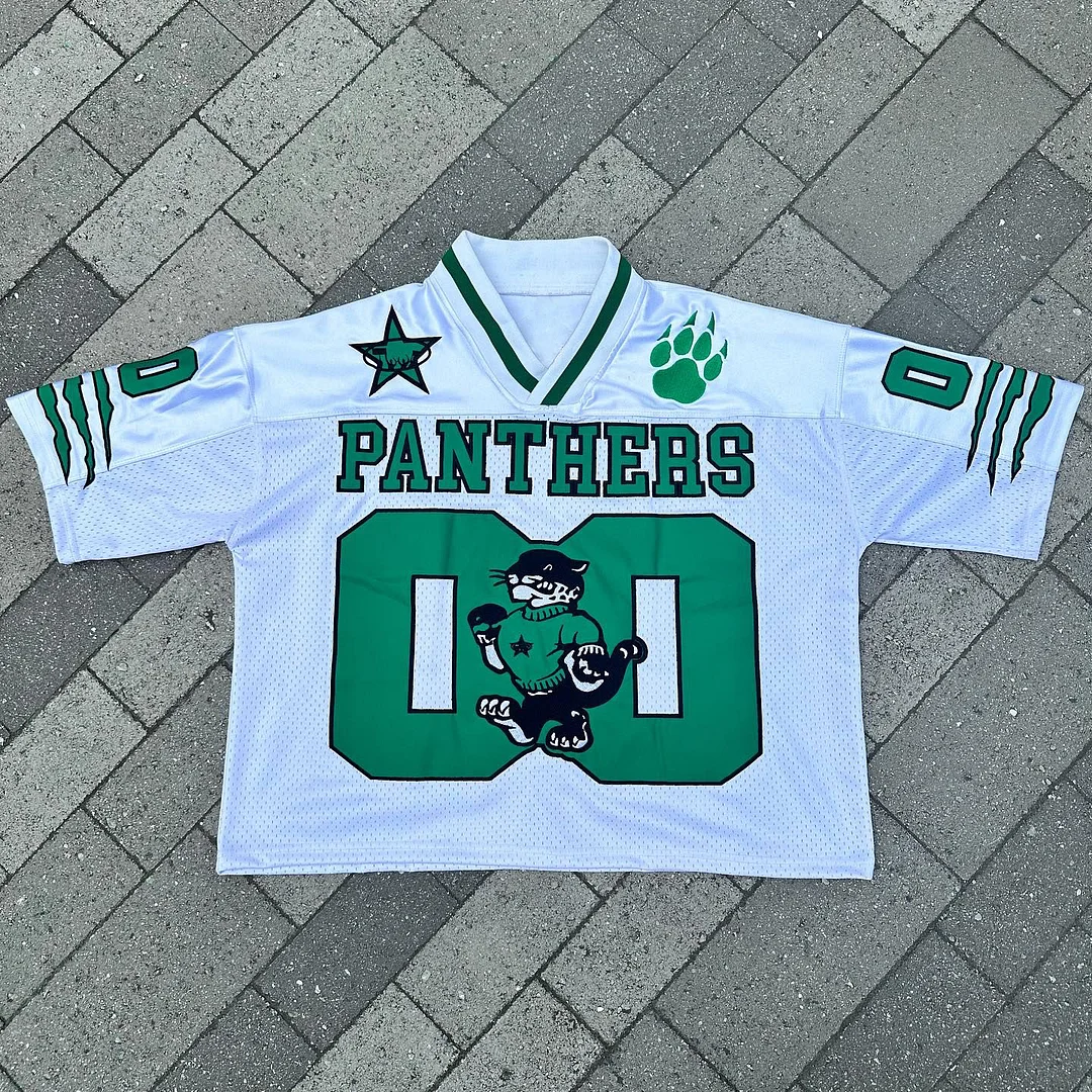 Panthers Print Spliced Short Sleeve T-Shirt