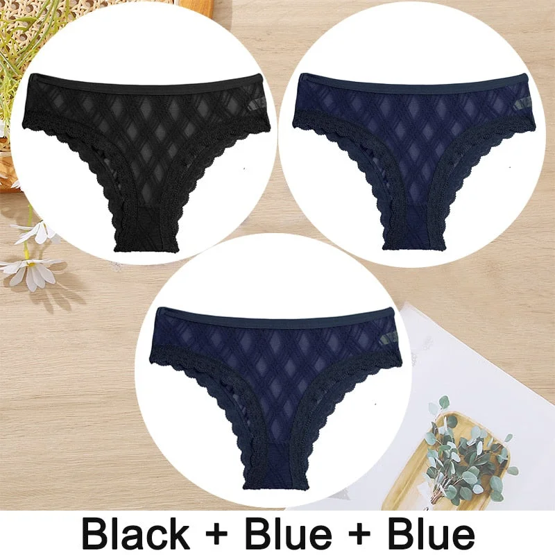 3PCS/Set Women Panties Sexy Underwear Lace Panties Lingerie Female Floral Lace Briefs Perspective Finetoo Design Ladies Pantys