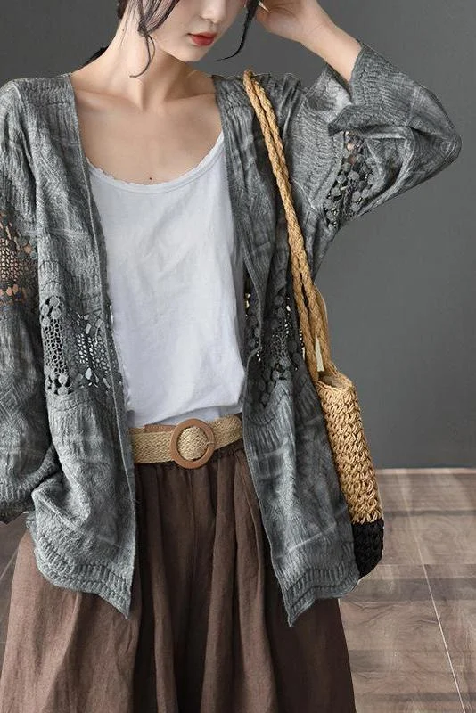Cotton Casual Women Hollow Cardigan