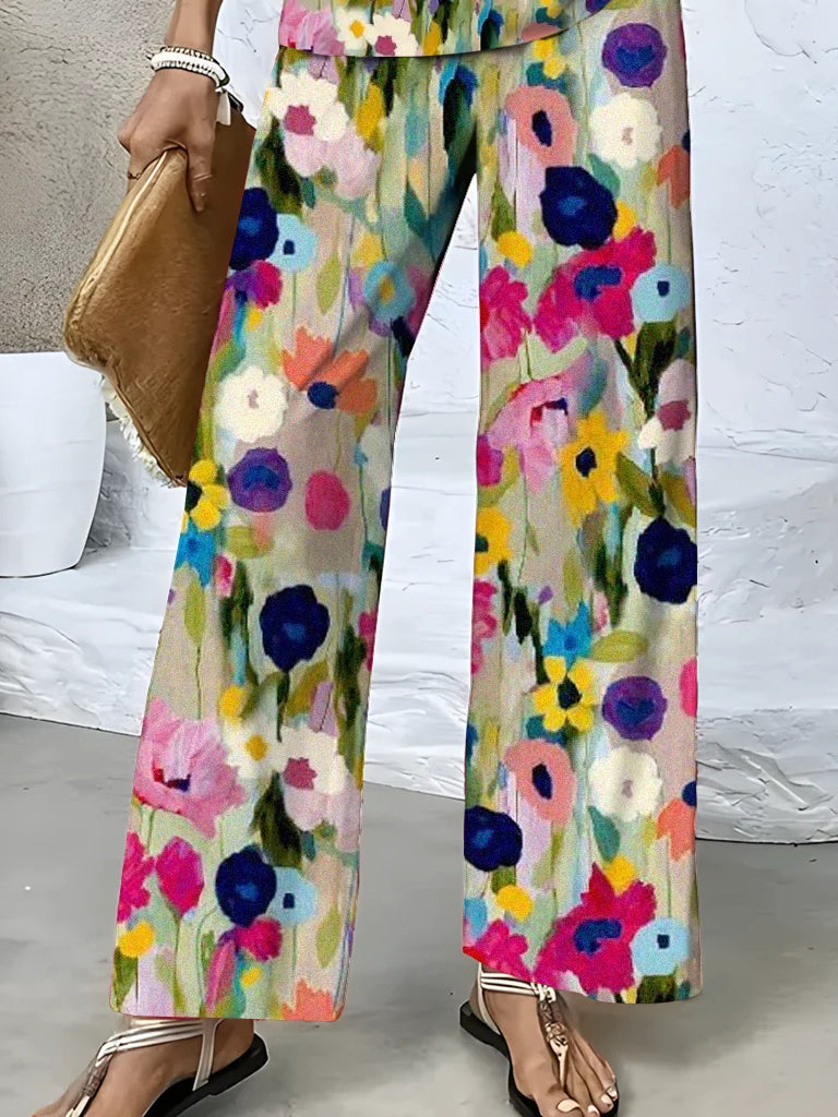 Women's Sleeveless Square Collar Colorblock Graphic Printed Casual Set