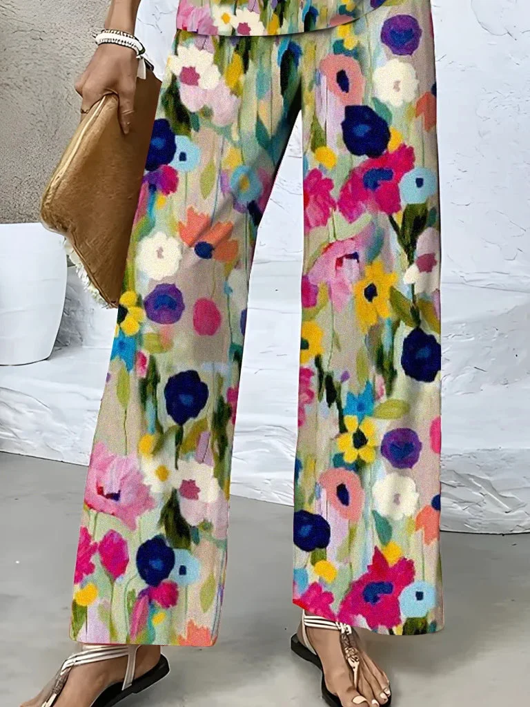 Women's Sleeveless Square Collar Colorblock Graphic Printed Casual Set