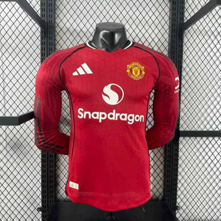 2025-26 New Season-Manchester United Home Long Sleeve Jersey-Player Edition