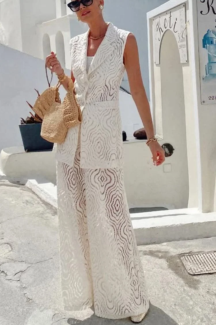 Santorini Dream Unique Lace Button Up Lapel Suit Vest