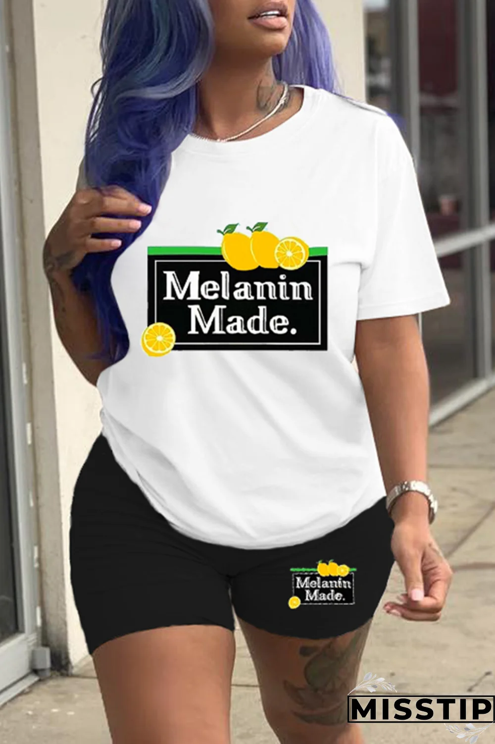 Black Gold Casual Print Patchwork O Neck Short Sleeve Two Pieces