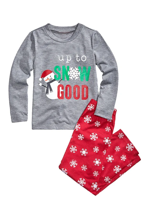 Kids Snowman Snowflake Printed Christmas Family Pajama Set Dark Gray-elleschic