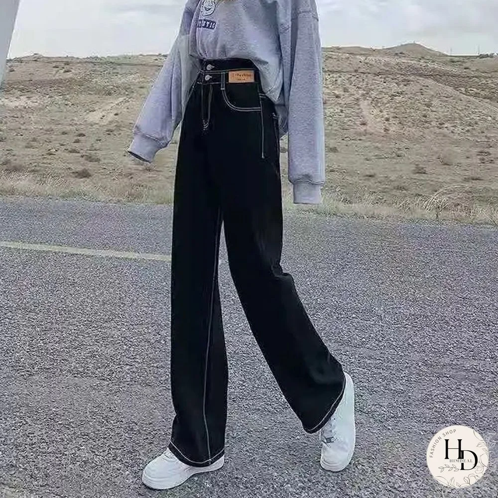 Autumn All Match Blue Denim Jeans Women High Waist Straight Casual Pants Korean Loose Fashion Black Female Baggy Jeans New