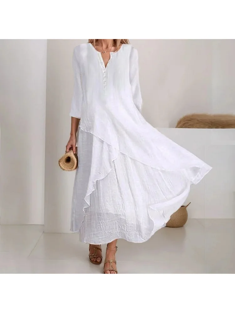 V-Neck Fashionable Casual Solid Color Comfortable And Elegant Temperament Commuter Dress
