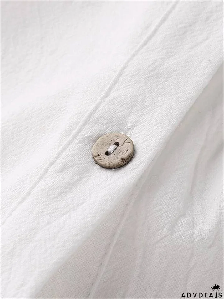 Straight Silhouette Spread Collar Soft Cotton Front Button Cropped Jumpsuit