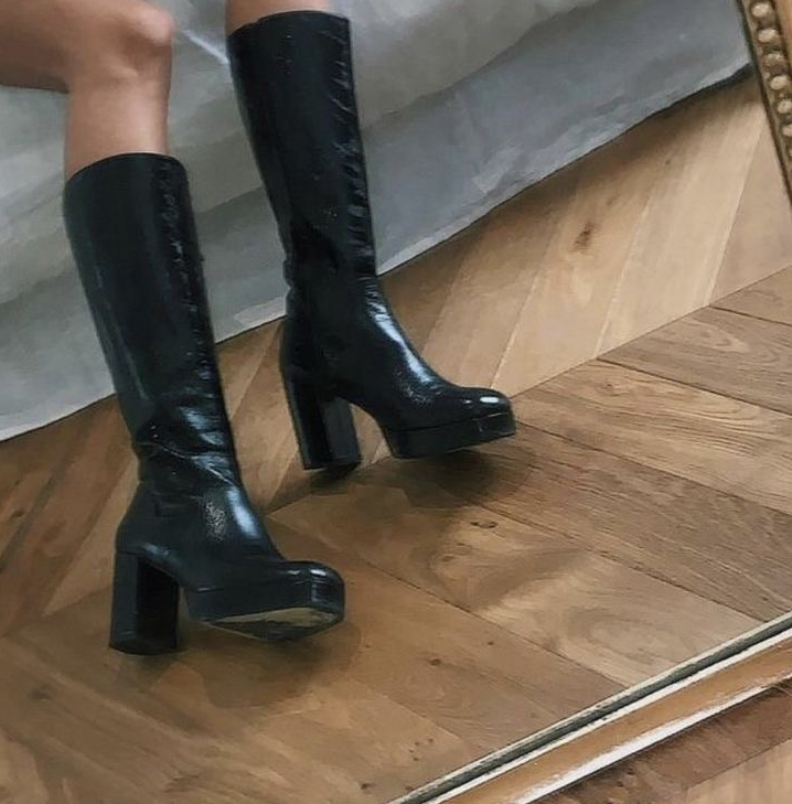 Custom Made Black Chunky Heel Calf Length Boots |FSJ Shoes