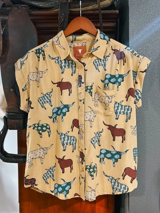 Women's Retro Western Cow Print Shirt