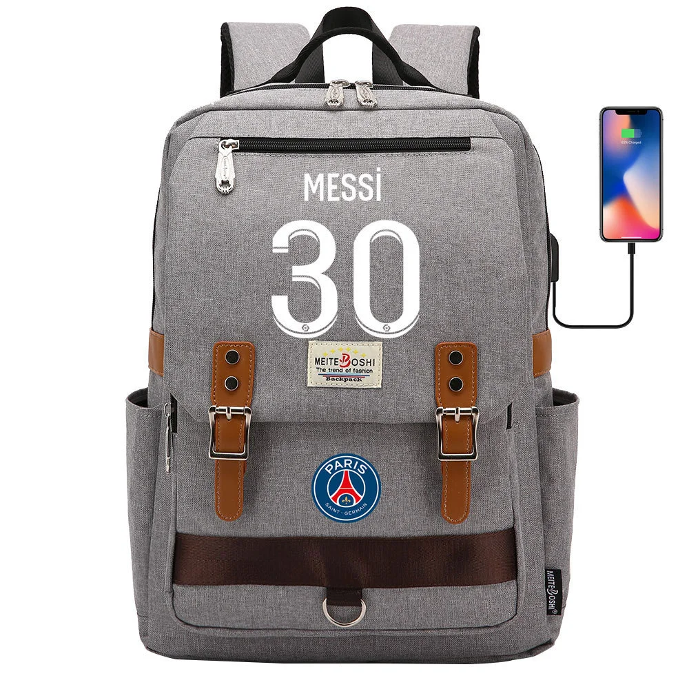 Buzzdaisy Get Ready for School with Lionel Messi-themed Square Backpack featuring USB Charging and Laptop Compartment!