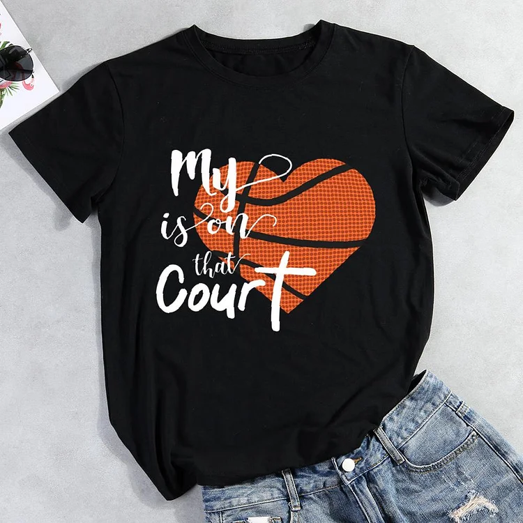My Heart is on That Court bastketbal Round Neck T-shirt-Annaletters