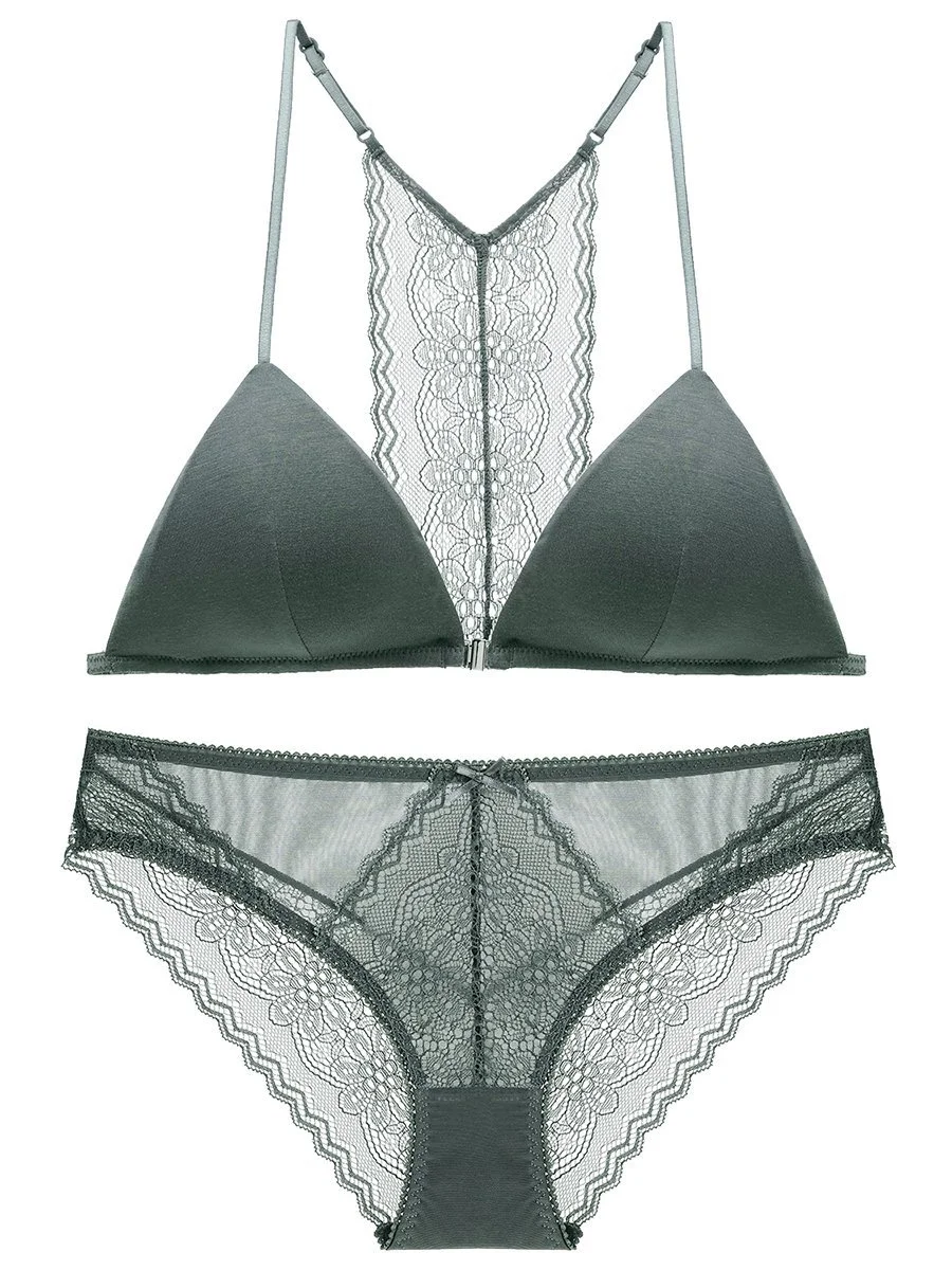 No rims lace beautiful back sexy triangle cup underwear set