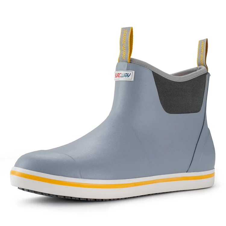SUREWAY Men's Grey Deck Boots Professional Non-Slip Fishing and Ankle Deck Boots Waterproof Rain Boots Surewaystore