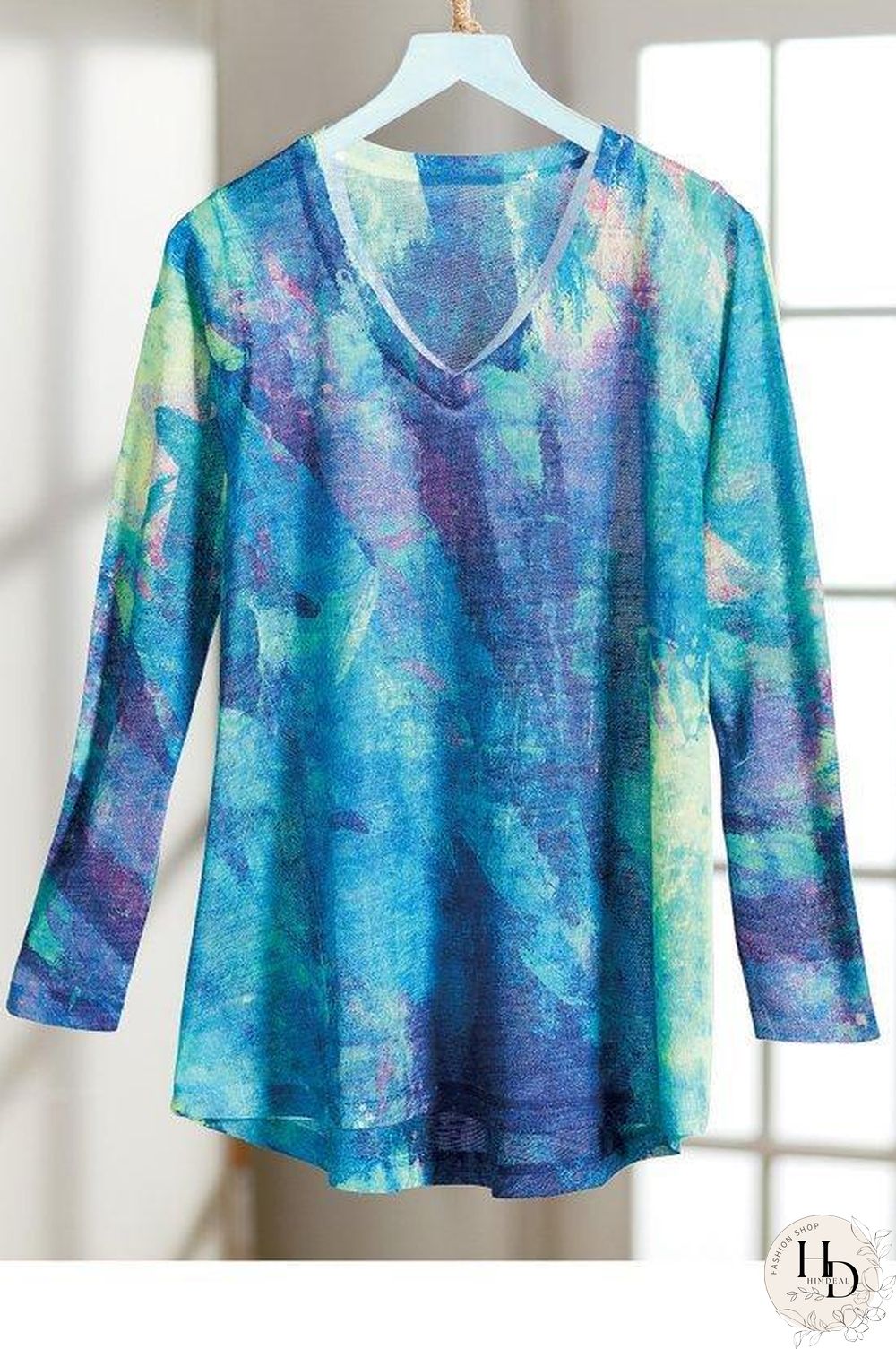 New Top Long Sleeve Print Autumn Fashion V-neck T-shirt