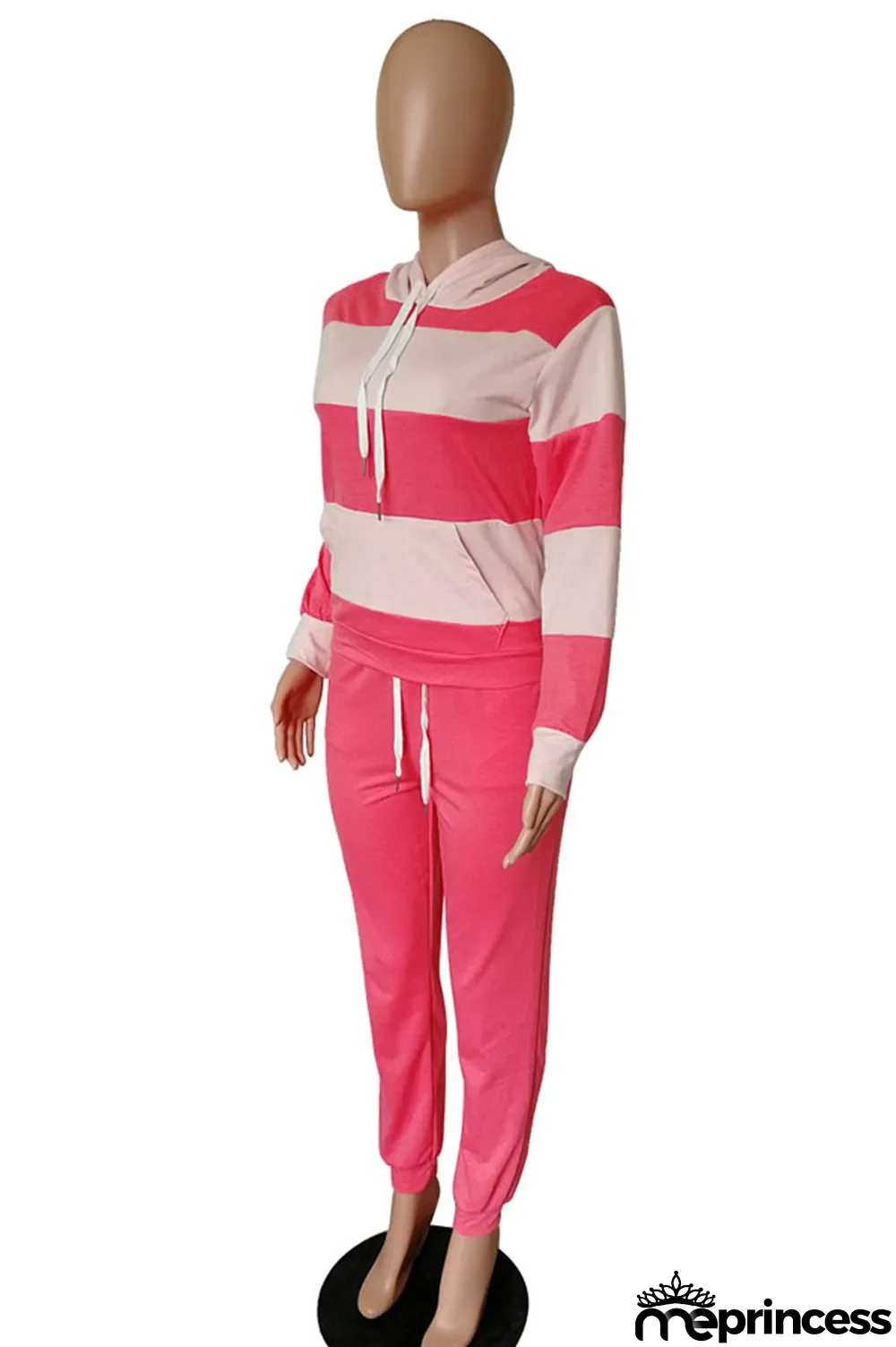 Red Polyester OL Striped Patchwork Print pencil Long Sleeve Two Pieces