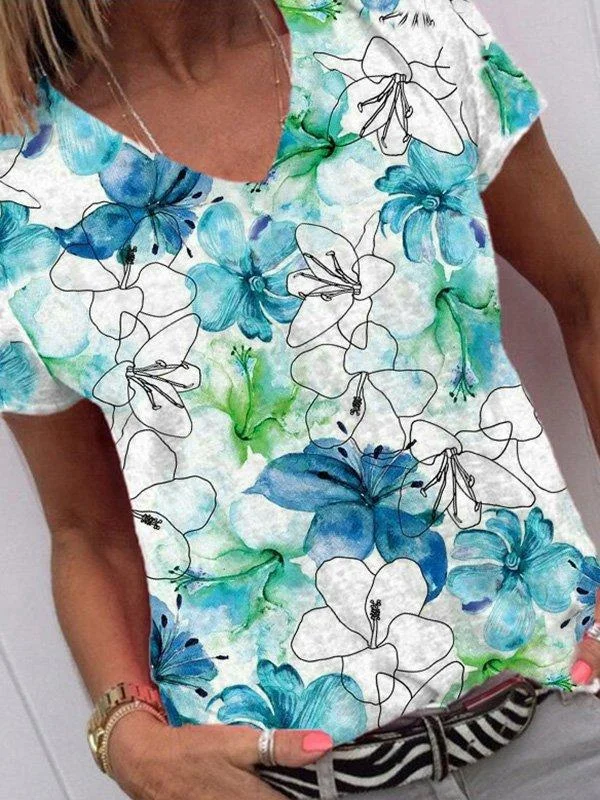 Short Sleeve Resort Cotton-Blend Floral-Print Shirts & Tops