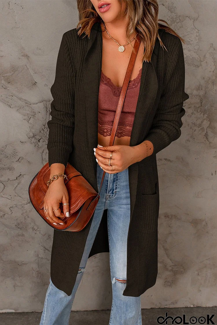 Brown Hooded Knitted Cardigan