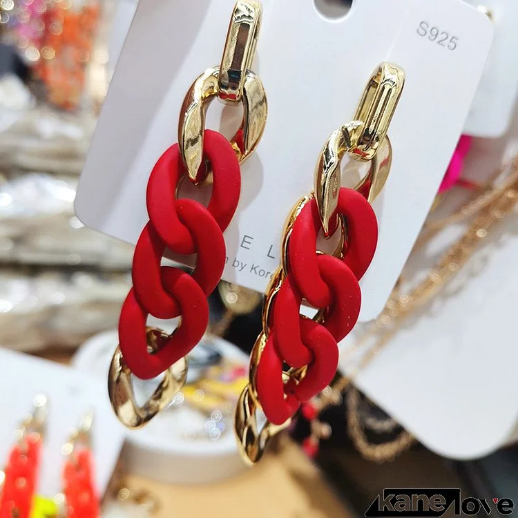 Women Fashion Candy Color Chain Panel Acrylic Earrings