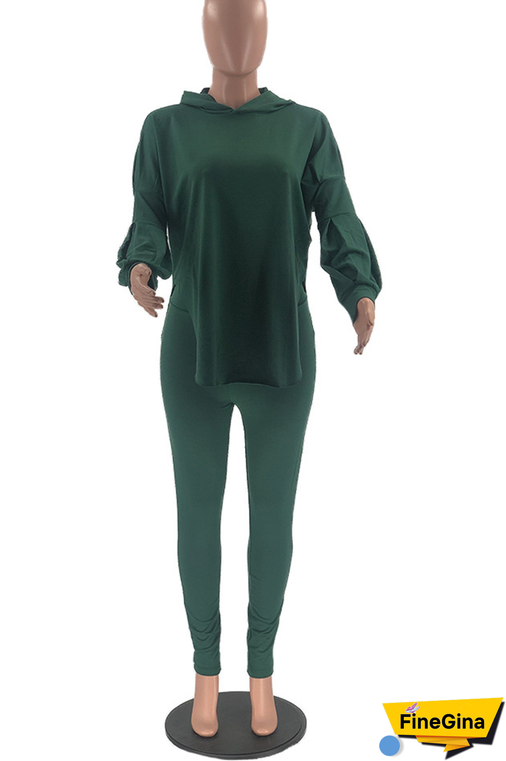 Pink Street Solid Patchwork Hooded Collar Long Sleeve Two Pieces