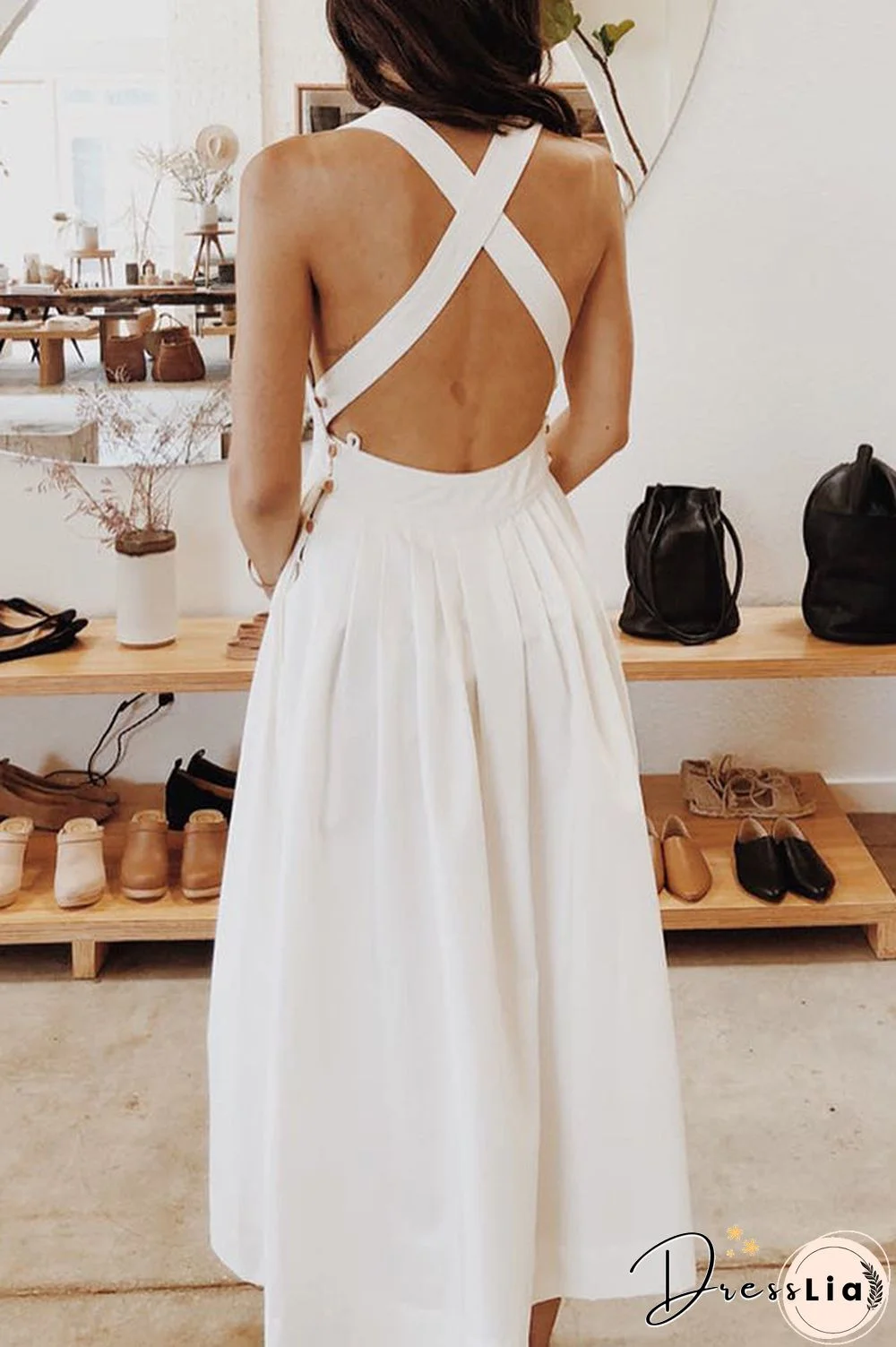 Halter Square Neck Backless Midi Dress