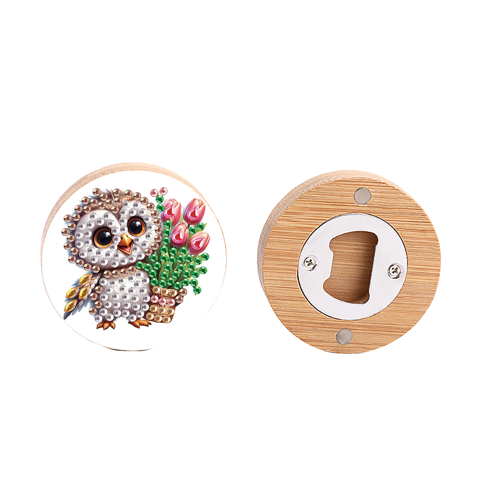 Wooden PET Owl 5D DIY Diamond Painting Magnets Bottle Opener Crafts for Beginner