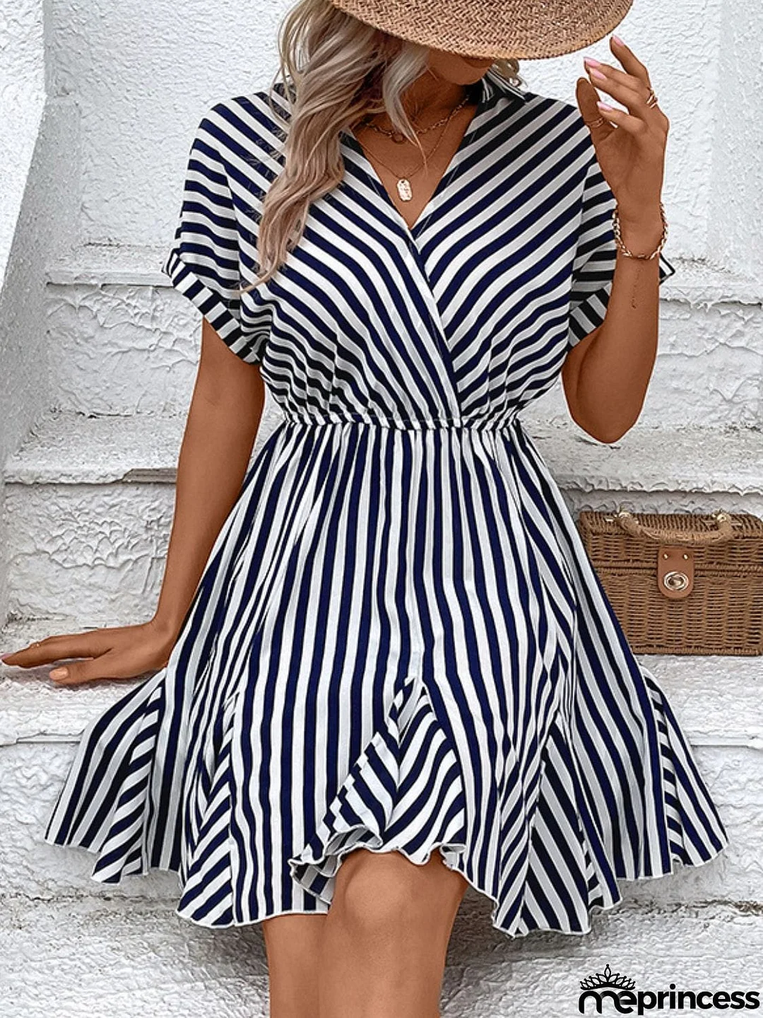 Striped Johnny Collar Mini Dress