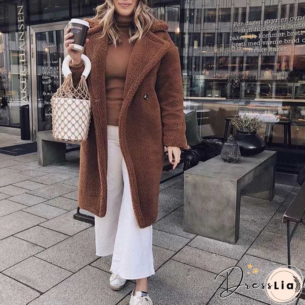 Long Faux Fur Camel Teddy Coat Maxi Jackets