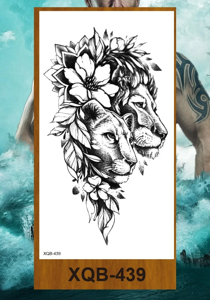Temporary Tattoo Stickers Men Women Adult Girl Chest Flower Arm Leg Fake Tatoo Semi Permanent Tiger Wolf Beauty & Beast Body Art