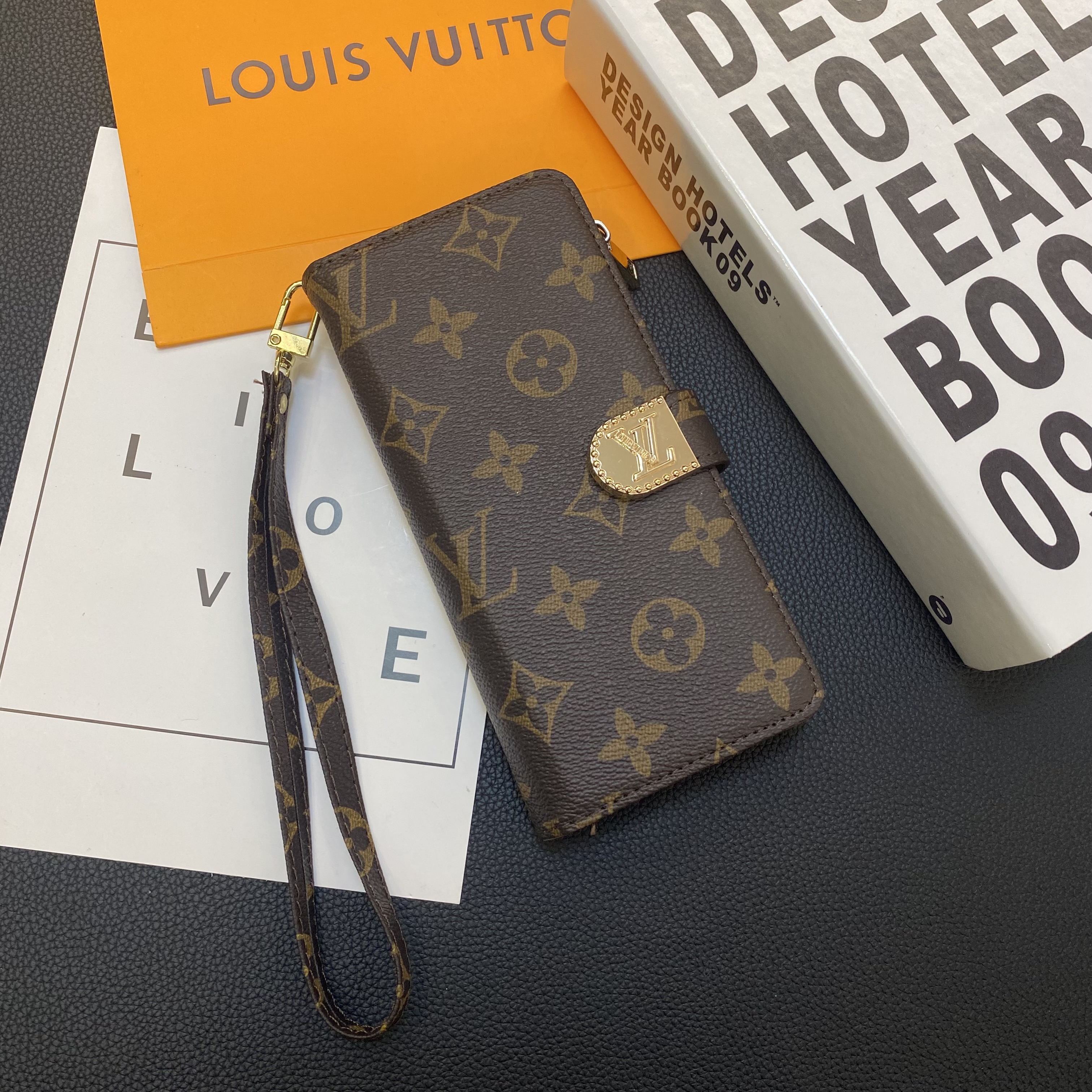 Monogram LV canvas leather wallet iPhone Samsung mobile phone case