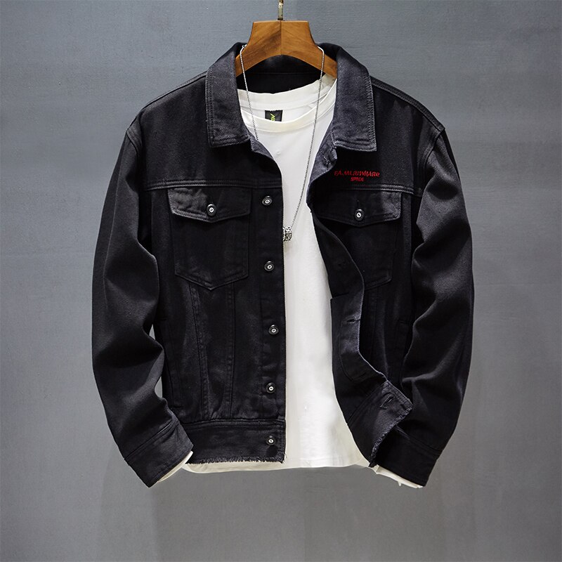 Spring Autumn Men's Black &amp; White Denim Jacket Fashion Letter Printing Large Size 5XL Men's Trend Loose Youth Jeans Jacket
