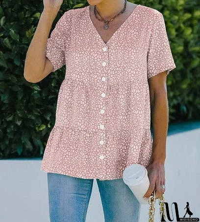 MidiSono - Buttoned Chic V-Neck Tee