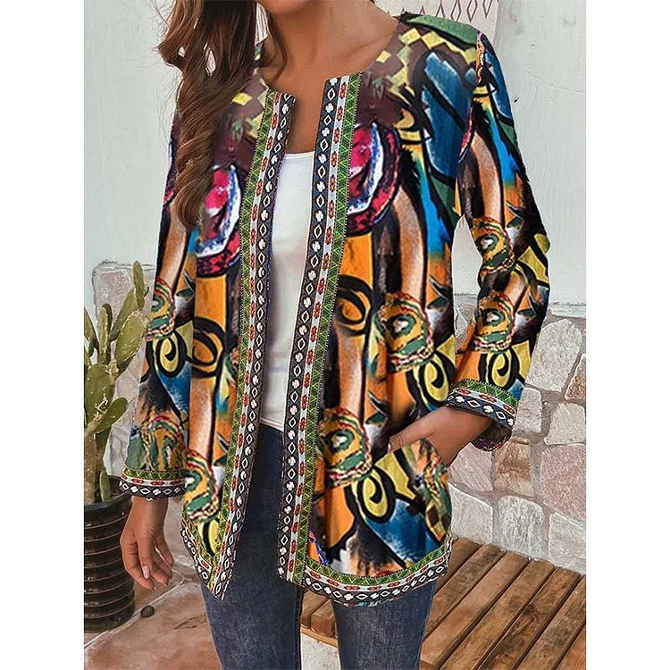 Mayoulove Women ethnic style long-sleeved coat-Mayoulove