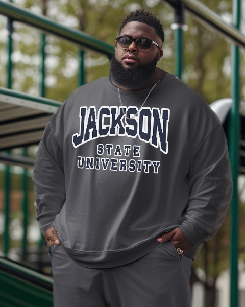 Men's Plus Size Jackson State University Style Sweatshirt and Sweatshirt Two-Piece Set