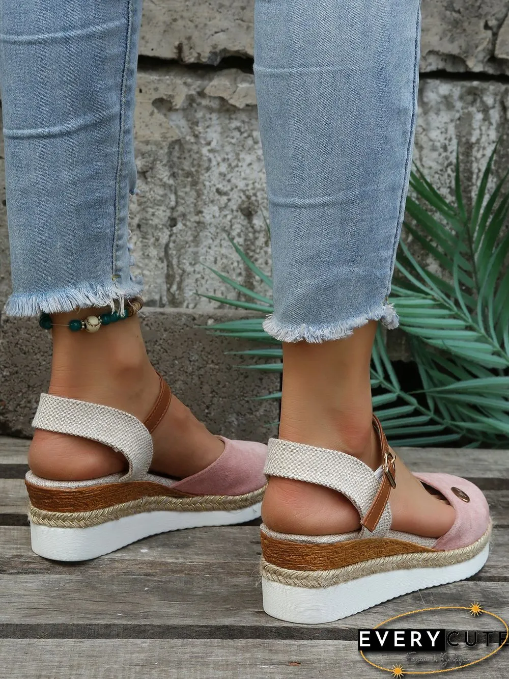Women Color Block Summer Vacation Braided Non-Slip Block Heel Espadrille Sandals Adjustable Buckle EVA Wedges&Flatform