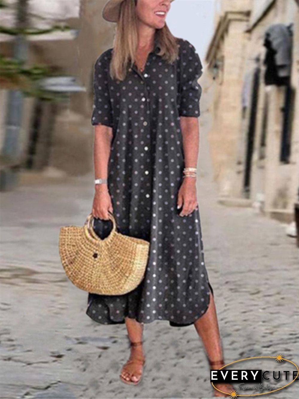 Casual Polka Dots Summer Dress Black Dresses