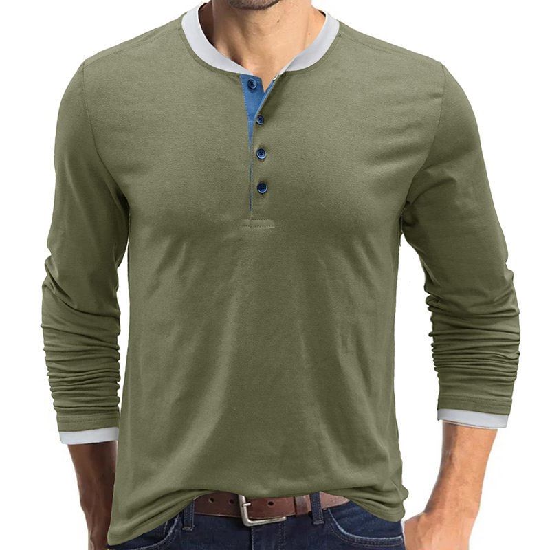 Men's Casual Cotton Blend Long Sleeve Henley Shirt